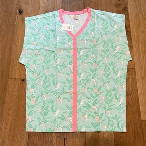 NWT - TBBC Colada Cover Up- Parrot Island Palms/Hamptons Hot Pink - XS